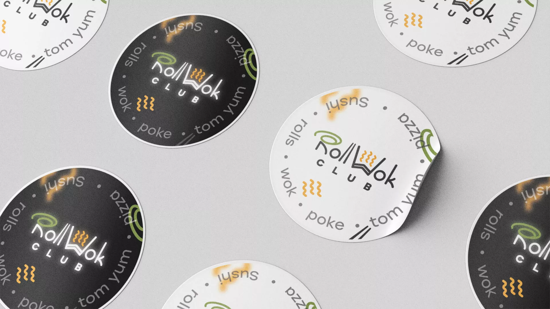 Разработка наклеек для суши-бара «Roll Wok Club» в Арамиле